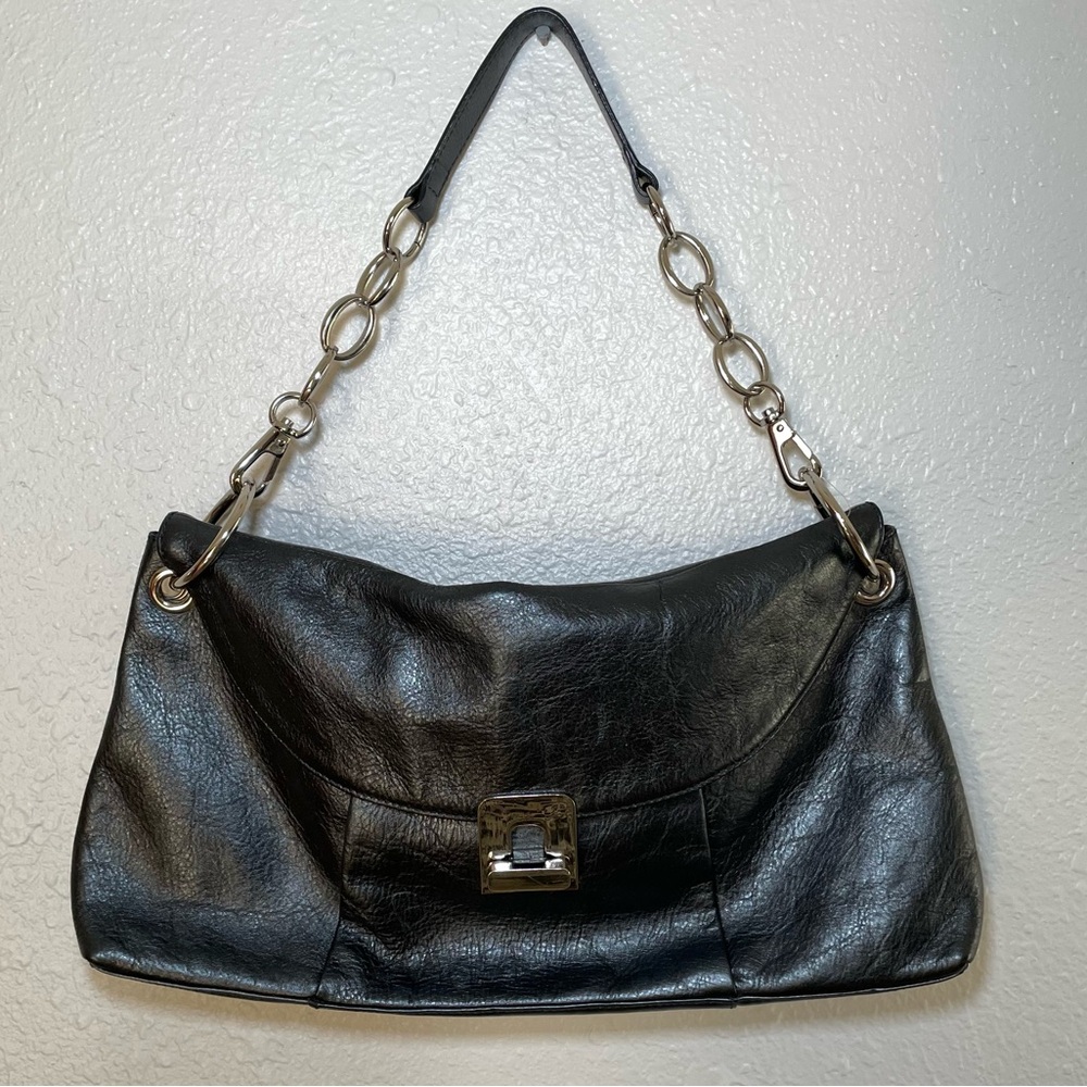 Y2K Dark Metallic Gray Black Handbag Purse with chain Kate Landry Bag